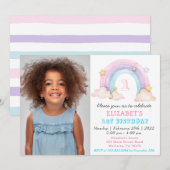 Invitation Arc en ciel avec votre photo Anniversaire (Devant / Derrière)