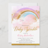 Invitation Arc en ciel bébé saupoudrer fille pastel or rose (Devant)