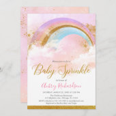 Invitation Arc en ciel bébé saupoudrer fille pastel or rose (Devant / Derrière)