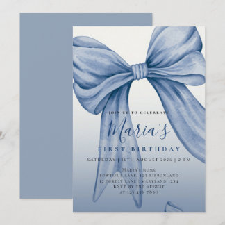 Invitation Arc-en-ciel Bleu Aquarelle Premier Anniversaire