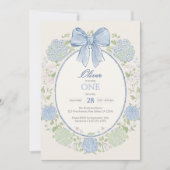 Invitation Arc-en-ciel Bleu & Fleurs d'Hydrangea 1er Annivers (Devant)