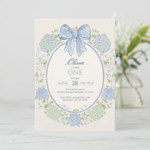 Invitation Arc-en-ciel Bleu & Fleurs d'Hydrangea 1er Annivers