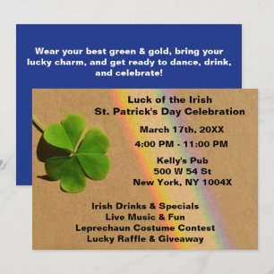 Invitation Arc-en-ciel Bleu & Trèfle Vert Boire Irlandais