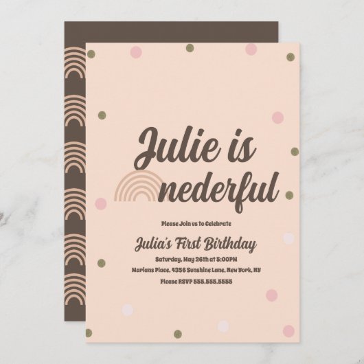 Invitation Arc-en-ciel bohème premier anniversaire Onederday  (Devant / Derrière)