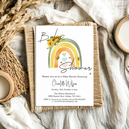 Invitation Arc En Ciel Boho Avec Baby shower De Fleurs De Sol