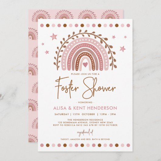 Invitation Arc-en-ciel Boho | Douche Foster En Terracotta Ros (Devant / Derrière)