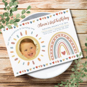 Invitation Arc-en-ciel Boho | Petit soleil photo d'anniversai