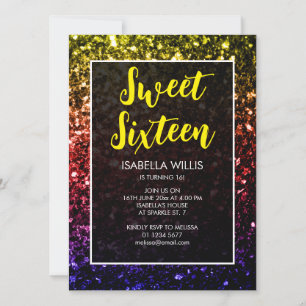 Invitation Arc-en-ciel brillant coloré Sweet 16 élégant scrip
