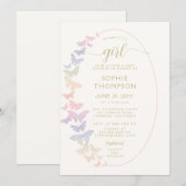 Invitation Arc en ciel Butterfly Boho Frame Gold Girl Baby sh (Devant / Derrière)