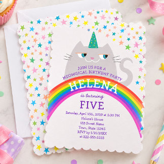 Invitation Arc-en-ciel Chat Licorne 5ème Anniversaire