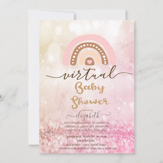 Invitation Arc en ciel, Clouds Stars Bokeh Baby shower virtue (Devant)