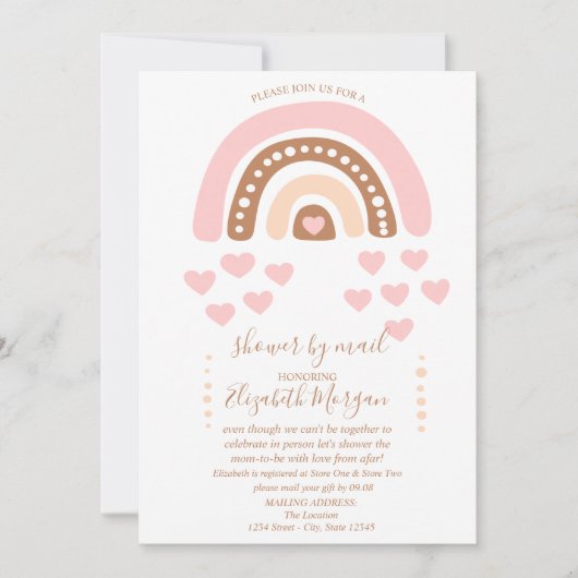 Invitation Arc-en-ciel, Coeurs, Points, Baby shower virtuel p (Devant)