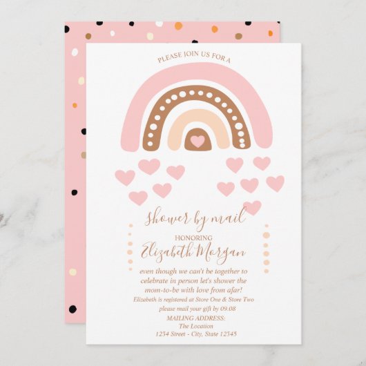 Invitation Arc-en-ciel, Coeurs, Points, Baby shower virtuel p (Devant / Derrière)