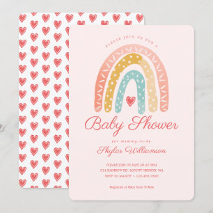Invitation Arc-en-ciel coloré & Coeurs Baby shower fille
