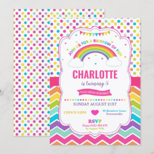 Invitation Arc-en-ciel coloré fête d'anniversaire fille