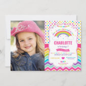 Invitation Arc-en-ciel coloré fête d'anniversaire fille photo (Devant)