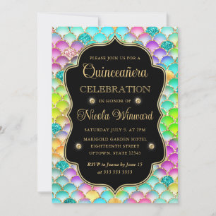 Invitation Arc-en-ciel Coquille Saint-Jacques Or Quinceanera