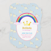 Invitation Arc en ciel, Couronne et licorne fête d'anniversai (Devant / Derrière)