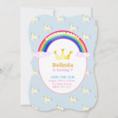 Invitation Arc en ciel, Couronne et licorne fête d'anniversai (Devant)