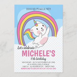 Invitation Arc-en-ciel de chats Unicorn