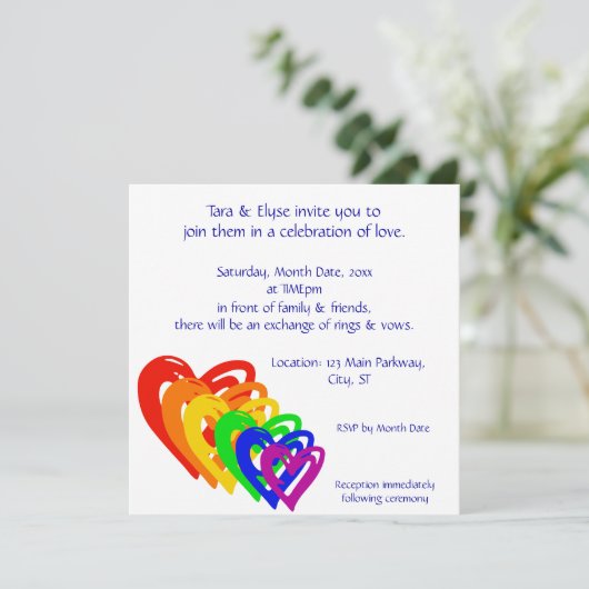 Invitation Arc-en-ciel de coeurs (Debout devant)