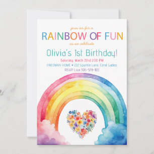 Invitation Arc-en-ciel de Fun Watercolor Girl Anniversaire In