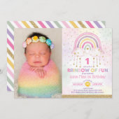 Invitation Arc en ciel des nuages amusants Étoiles Filles Fêt (Devant / Derrière)