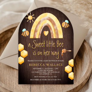 Invitation Arc-en-ciel Douce Petite Abeille Bois Baby Shower