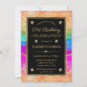 Invitation Arc-en-ciel Élégant Paillettes d'agate et Or 21e A