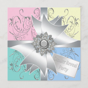 Invitation Arc-en-ciel élégant rose bleu Bow Gender Reveal Pa