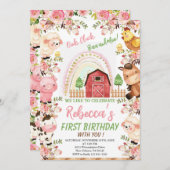 Invitation Arc-en-ciel et anniversaire de ferme pour filles, (Devant / Derrière)