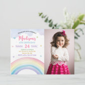 Invitation Arc en ciel et coeur Photo Anniversaire (Debout devant)