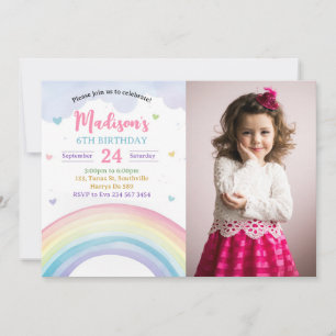 Invitation Arc en ciel et coeur Photo Anniversaire