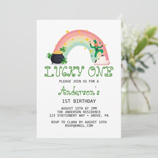 Invitation Arc-en-ciel et fermeture verte Lucky One First Bir (Debout devant)