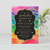 Invitation Arc-en-ciel et Parties scintillant d'or Diplôme d' (Debout devant)