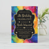 Invitation Arc-en-ciel et Parties scintillant d'or Encre d'al (Debout devant)