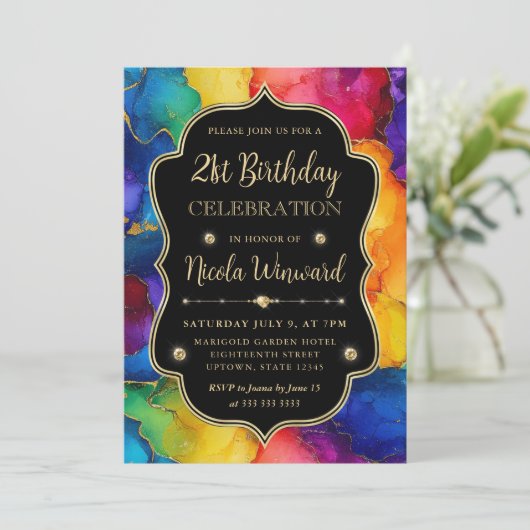 Invitation Arc-en-ciel et Parties scintillant d'or Encre d'al (Debout devant)