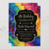 Invitation Arc-en-ciel et Parties scintillant d'or Encre d'al (Devant / Derrière)