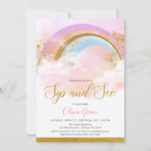 Invitation Arc-en-ciel et voir une fille rose pastel or (Devant)