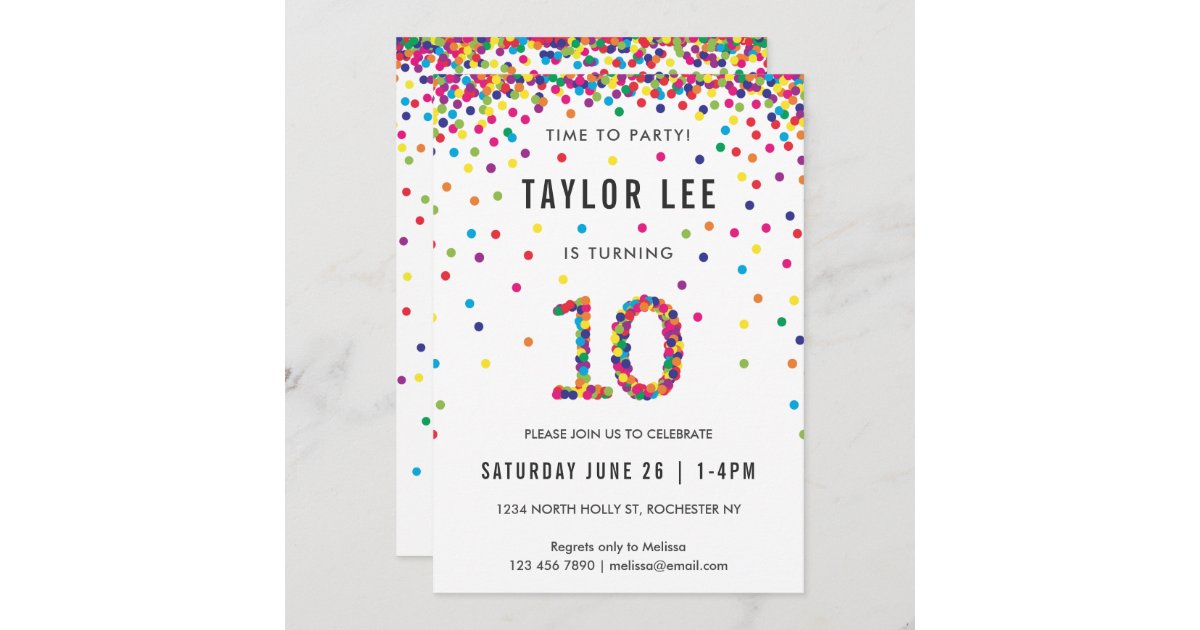 Invitation Arc En Ciel Fete D Anniversaire De 10 Ans 10eme Zazzle Be