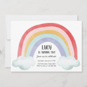 Invitation Arc-en-ciel Fête des nuages Aquarelle fille (Devant)