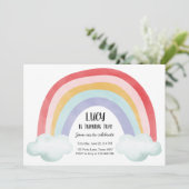 Invitation Arc-en-ciel Fête des nuages Aquarelle fille (Debout devant)