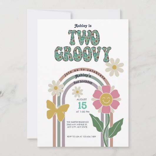 Invitation Arc-en-ciel Groovy | 2e anniversaire (Devant)