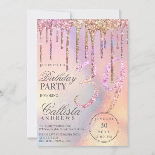 Invitation Arc-en-ciel Holographique Parties scintillant Driv (Devant)