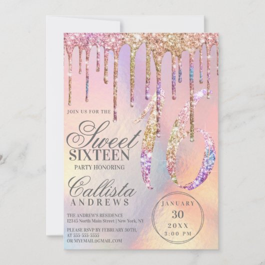 Invitation Arc-en-ciel Holographique Parties scintillant gout (Devant)