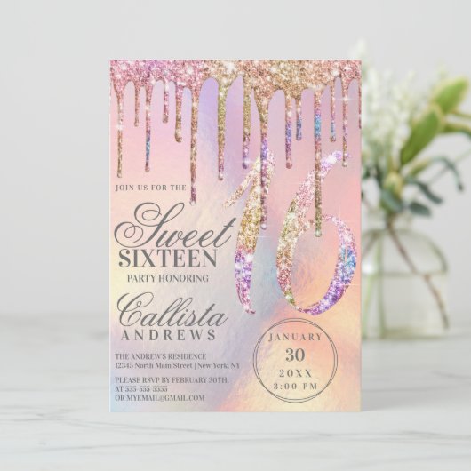 Invitation Arc-en-ciel Holographique Parties scintillant gout (Debout devant)