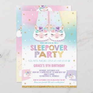 Invitation Arc-en-ciel Llama Sleepover Anniversaire Pajama