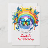 Invitation Arc-en-ciel magique et papillons - fête d'annivers (Devant)