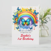 Invitation Arc-en-ciel magique et papillons - fête d'annivers (Debout devant)