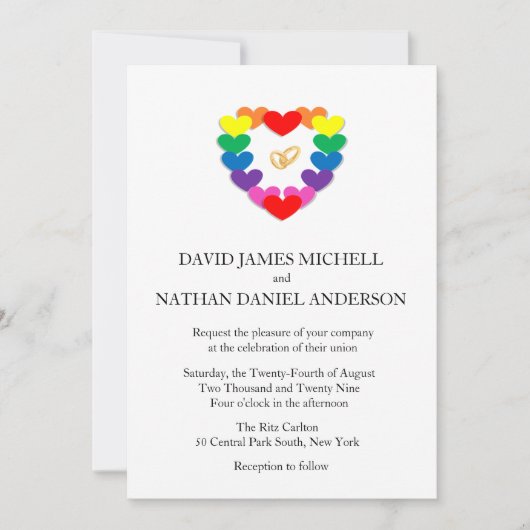 Invitation Arc-en-ciel Mariage anneaux Mariage gay (Devant)